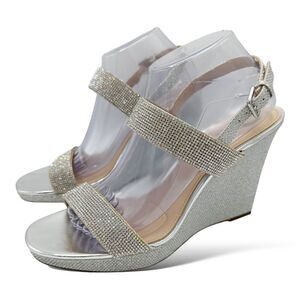 Nina Adila‎ Rhinestone Silver Wedge Evening Sandal Sz 10